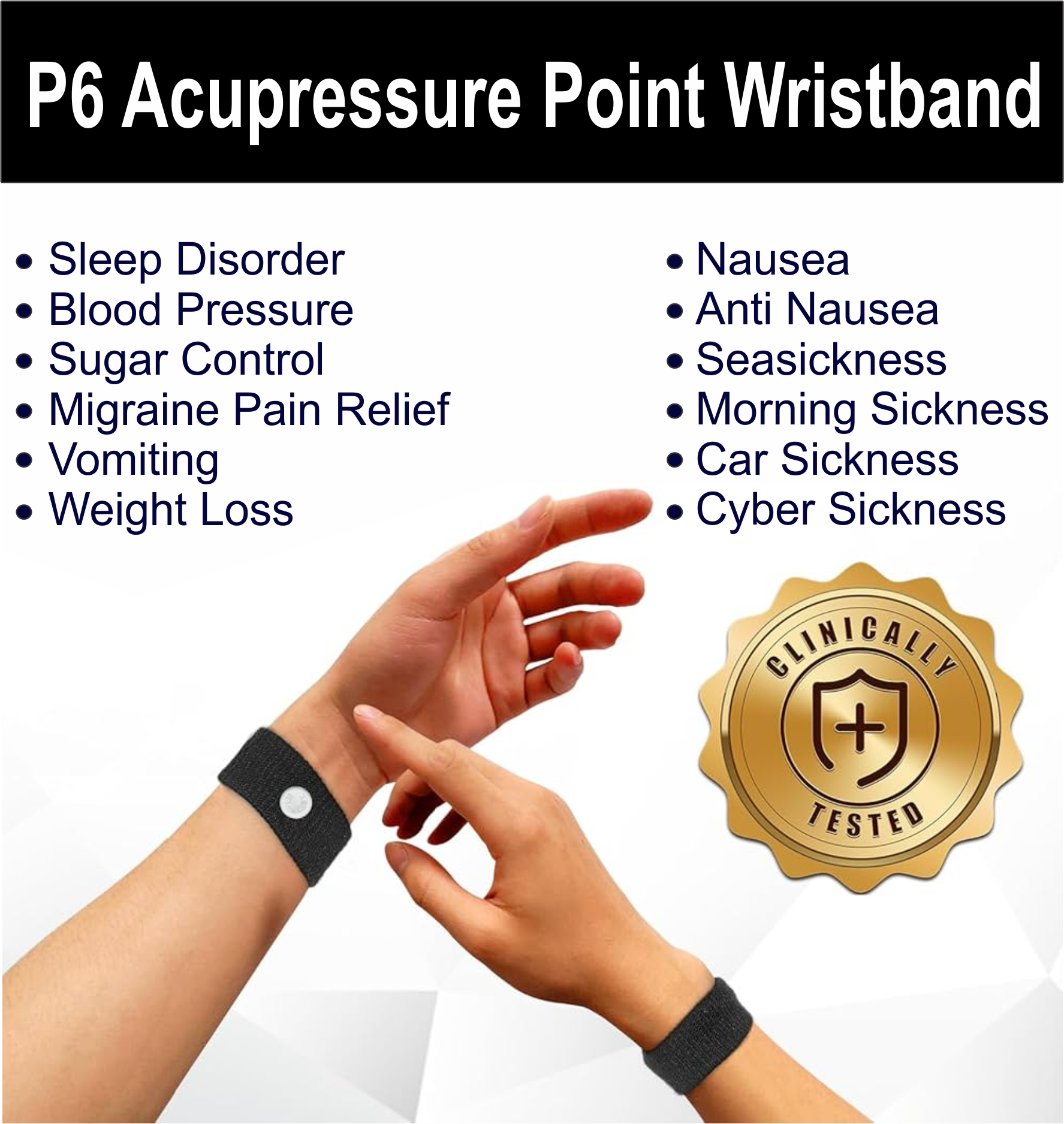 Acupressure Band, Wristband for Nausea, Anti Nausea ,Weight loss, Sleep disorder, Blood pressure, Sugar control, Migraine pain relief, Vomiting, Morning Sickness, Car Sickness Control Wristband for Everyone (Buy1GET1Free )